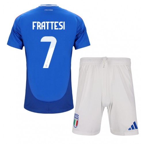 Fotballdrakt Barn Italia Davide Frattesi #7 Hjemmedraktsett EM 2024 Kortermet (+ Korte bukser)